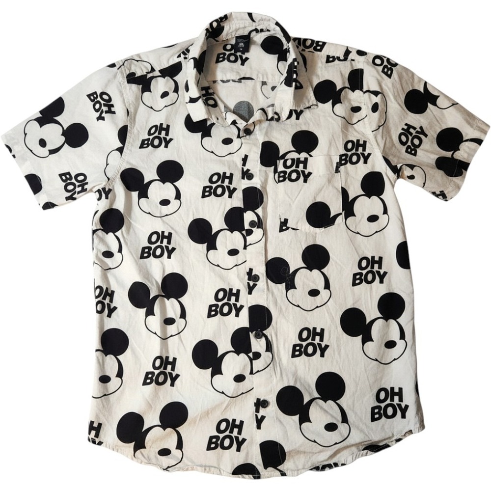 Neff x Disney‎ Mickey Mouse Oh Boy Button Down Shirt Mens Medium White Black